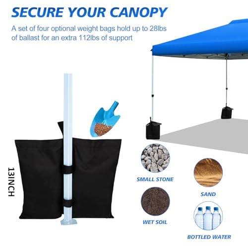WEIZE Pop up Canopy Tent 10x10ft, 1-Button Push Setup, Instant Portable Shelter, Adjustable Height, Portable Roller Bag, 4 Weight Bags, Guy Ropes & Stakes Included Blue
