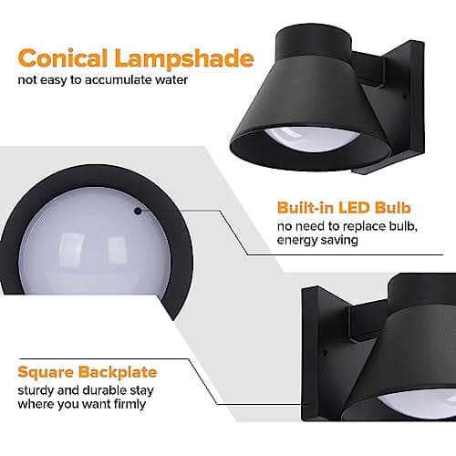 UME 2 Pack LED Outdoor Wall Light Fixtures, Black Front Porch Lights Wall Mount Lighting, Exterior Waterproof Wall Lantern Light Fixture Anti-Rust Farmhouse Wall Sconce for Patio, Doorway, Garage
