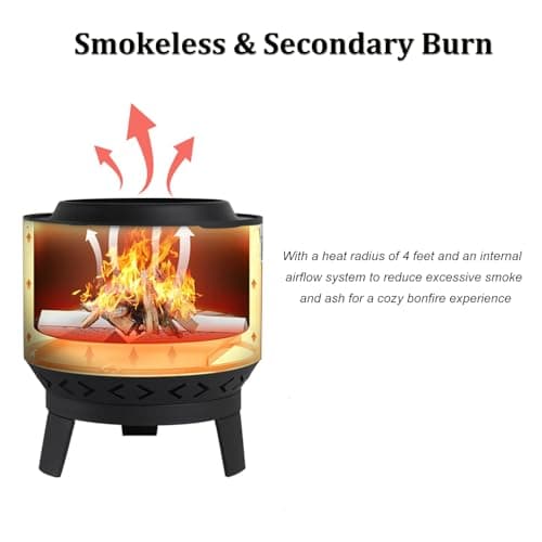 Aoxun Smokeless Fire Pits, 19 in Burning Portable Firepit with Removable Ash Pan& Waterproof Cover for Outside Wood Burning, for Patio, Camping, Backyard, BBQ