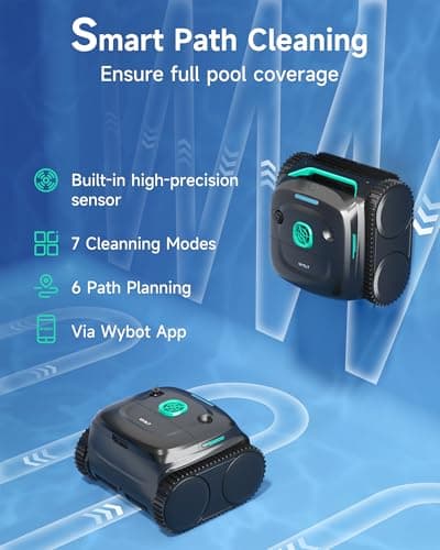 WYBOT C2 Cordless Robotic Pool Cleaner, Dual Filtration, Brushless Motor Powerful Suction, Wall Climbing and Waterline Cleaning Vacuum Lasts 180Mins in Echo Mode for Inground Pools up to 2152 Sq.ft