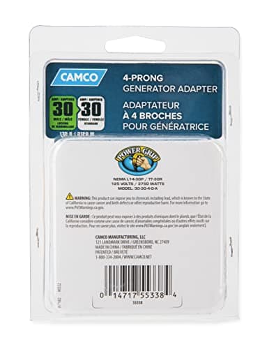 Camco 55338 PowerGrip 30 Amp 4-Prong Generator Adapter, Yellow
