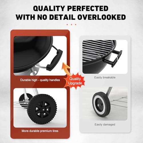 18 inch BBQ Charcoal Grill, Outdoor Portable Grill, Round Kettle Barbecue Grills, Durable & Easy to Assemble, Perfect for Backyard, Camping, Small Patio, Black