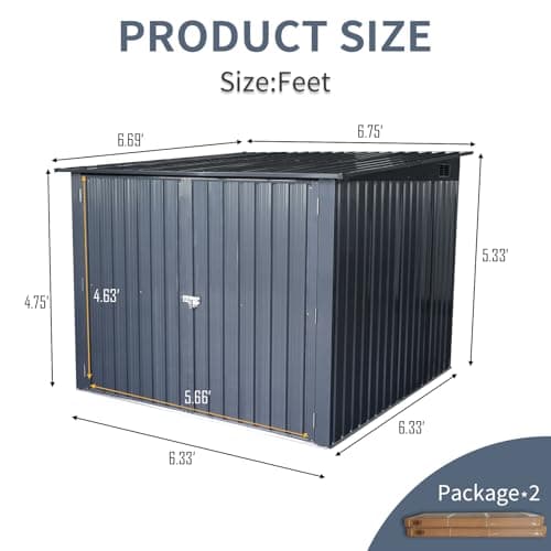 Ball & Cast 6x6 FT Outdoor Bicycle Storage Shed Galvanized Metal Garden Tool House with 4 Bike Tracks & Lock Doors,Waterproof Cabinet W/Slanted Roof Design and Air Vent,Black