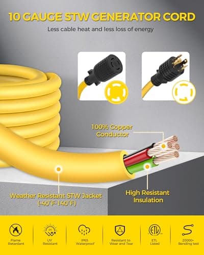 30 Amp Generator Cord and Pre-drilled Power Inlet Box Kit, NEMA L14-30P to L14-30R, 15FT 4 Prong 10 Gauge STW Wire with Twist Lock Connector, L14-30P Inlet Box for Generator to House, ETL Listed