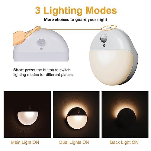 2 Pack Stair Lights Indoor, Stick on Lights, Motion Sensor Night Light, 3 Modes, Dimmable, Portable Battery Night Light for Closet, Cabinet, Bathroom, Bedroom, Kids, Tents, Travel, Warm White