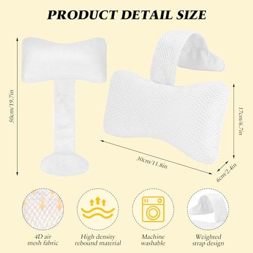Hot Tub Pillow for Outdoor (2-Pack), Spa Pillow with Adjustable Strap to Adjust Height, Universal Bath Pillow for Head and Neck Support