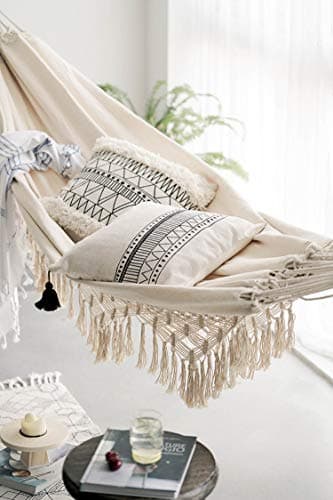 Handmade Boho Large Brazilian Macrame Fringe 2 Person Double Deluxe Hammock Swing Net Chair for Beach, Yard, Bedroom, Patio, Porch, Indoor, Outdoor, Wedding Decor 95" Lx 59" W