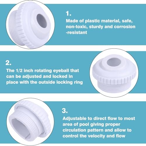 3 Pieces 3/4-Inch pool jet nozzles SP1419D Opening Water Directional Flow Inlet Pool Return Jet Fittings Spa with 1-1/2 Inch MIP Thread