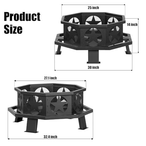 32 inch Fire Pit for Outside, Heavy Duty Wood Burning Fire Pits with Fire Poker, Outdoor Octagonal Firepit for Camping, Yard, Patio