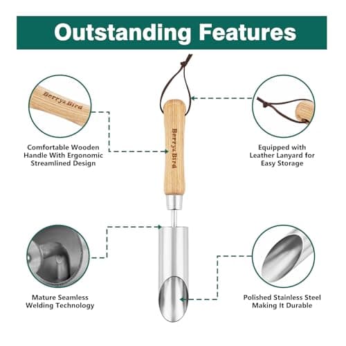 Bulb Planter Tool, 12" Garden Bulb Transplanter Tool, Stainless Steel Manual Hole Digger with Wooden Handle, Transplanting Agricultural Dibble Tool for Seed Planting & Flower Planter