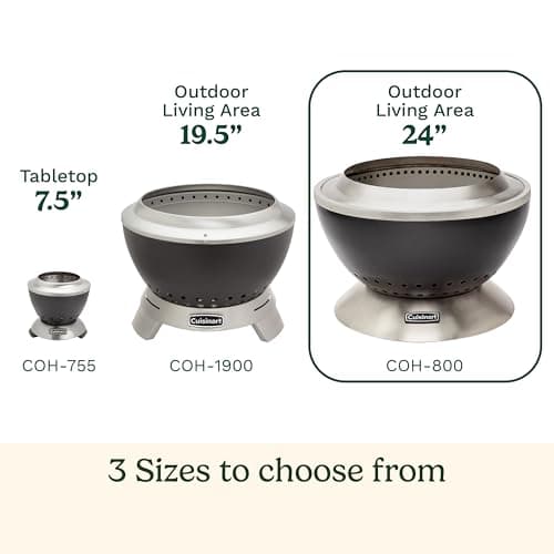 Cuisinart 24” Cleanburn Smokeless Fire Pit with Removable Base for Ash, Portable Outdoor Wood Burning Fireplace, Smoke Free Stainless Steel Outdoor Heater, Enhanced Airflow and Easy Cleanup