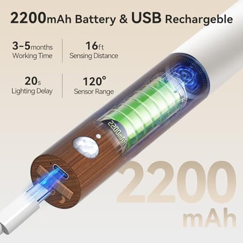 Battery-Operated Motion Sensor Night Lights: 2200mAh Rechargeable Wall Sconces Magnetic Wall Lights Wireless Stairway Lights Portable Hallway Light Wooden Wall Lighting for Bedroom Stair Picture