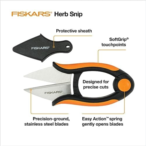 Fiskars Herb Garden Herb Scissors, 5-Inch Garden Shears, Handheld Herb Snips with Sheath and SoftGrip Handle, Dishwasher Safe