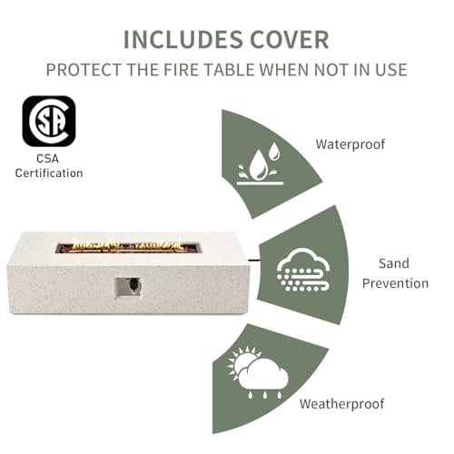 COSIEST 2-Piece Outdoor Propane Fire Table Set, Rectangle Concrete 56" Rectangular Fire Pit, CSA Certified, 50,000 BTU, w 20lb Tank Table,Waterproof Cover for Garden, Porch, Backyard