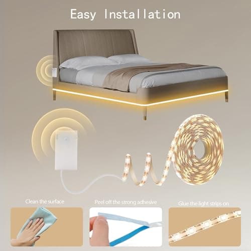echosari Battery Operated Motion Sensor Cabinet Strip Lights, 9.8Ft 90 LED Counter Closet Strip Light, Motion & Night Sensor Safe Tape Light for Stairs,Wardrobe,Kitchen (Warm White)