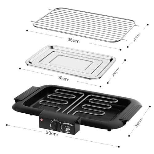 Electric BBQ Grill, Smokeless Non-Stick Indoor/Outdoor Barbecue Grill, 2000W Double tube High Power Portable Removable Stand Grill for BBQ Party (Elegant Black)