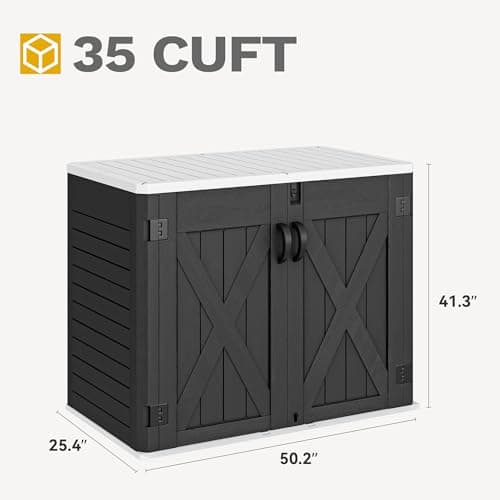 DWVO 35 Cu Ft Outdoor Storage Shed with Unique X-Shaped Lockable Door, Weatherproof Resin Tool Shed w/o Shelf for Gardening & Lawn Equipment, Dark Gray