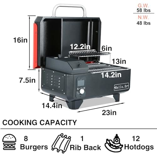 Portable Wood Pellet Grill and Smoker,Electric Outdoor 8 in 1 Tabletop Grills for RV Camping Tailgating RV Cooking BBQ, Intelligent Temperature Control and Superheated Steam Technology,Red