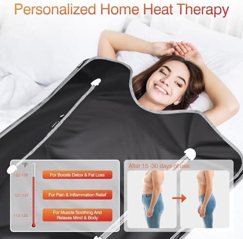 Infrared Sauna Blanket-Sauna Blanket for Home Use, Portable Design for Relaxation and Detoxification Highest 176℉, 20-60 Minutes Timer, 6 ft x 2.65 ft（Deep Black）
