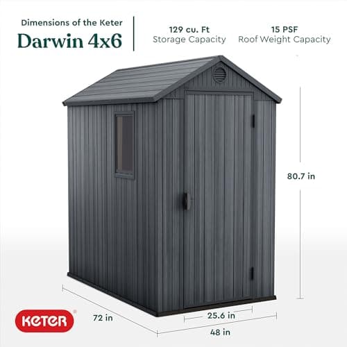 Keter Outdoor Storage Tool Shed for House, Lawn & Garden, 4x6’ Darwin, Graphite