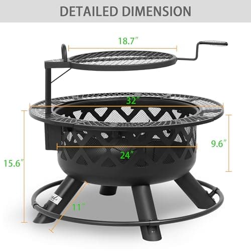 BALI OUTDOORS Fire Pit with Poker, 32 inch Outdoor Fire Pit Patio, Wood Burning Firepits for Outside with Grill