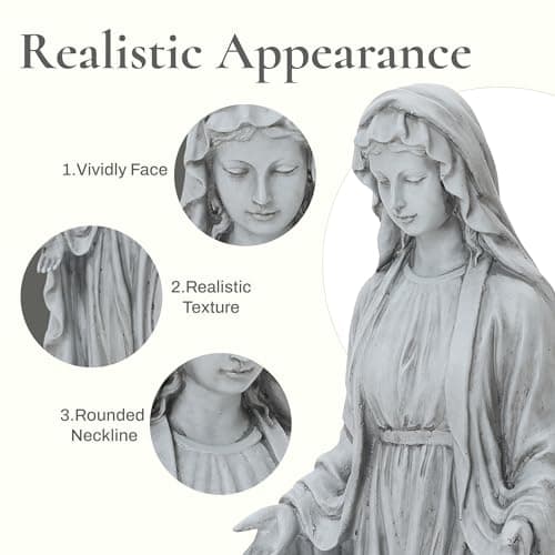 LuxenHome Virgin Mary Statue Outdoor, 30'' Religious Garden Statue, Blessed Mother Outdoor Statue, Outdoor Statue, Garden Sculptures, Outdoor Garden Decorations, Gray
