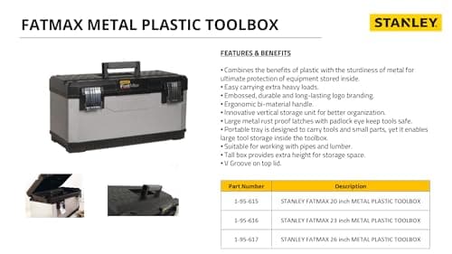 STANLEY FATMAX Deep Toolbox Storage with Heavy Duty Metal Latch, 20 Inch, 1-95-615