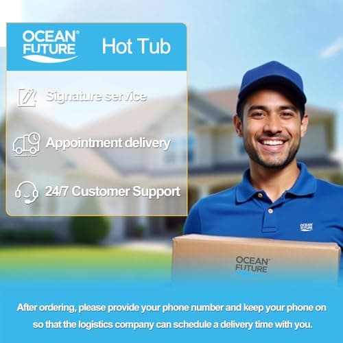 OCEAN FUTURE Outdoor Hot Tub, Massage Spa with 35 Jets, 240V Outdoor Spa with LED Lights, Control Panel and Ergonomic Seat Fits 6 People, Acrylic Hot Tub Spas 85" x 85"