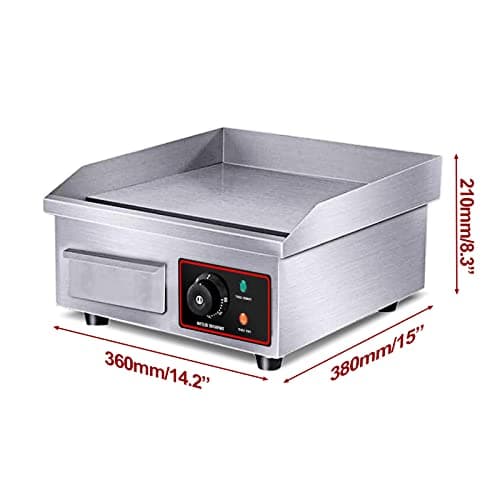 22" Electric Countertop Flat Top Griddle 1600W 110V Non-Stick Commercial Restaurant Teppanyaki Grill Stainless Steel Adjustable Temperature Control 50~300℃