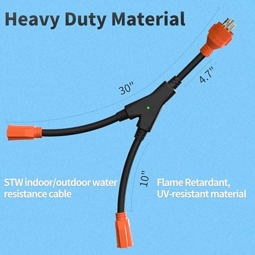 30 Amp to 15 Amp Generator Y Splitter Adapter Cord,NEMA L5-30P Male Plug to 5-15R Female,Heavy Duty STW 10 AWG for Generator, ETL Listed, Orange