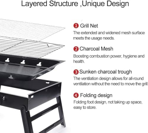 Portable Charcoal Grill,17" Folding Portable BBQ Charcoal Grill Compact Tabletop Mini Smoker Small BBQ Grill Outdoor for Travel Backyard Picnic Beach