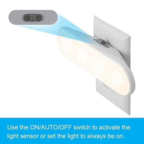 GE Ultrabrite LED Light Bar Night Light, 100 Lumens, 4 Pack, Dusk-to-Dawn Sensor, Auto/On/Off Switch, Plug-in, Ideal for Dark Spaces, Bedroom, Bathroom, Kitchen, Hallway, Garage, White, 62459