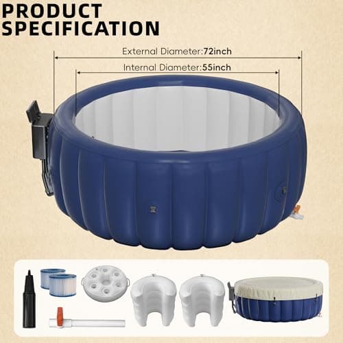 2-4 Person Inflatable Hot Tub, Portable Outdoor Spa with 146 Soothing Air Jets(73" x 28"), Portable Hot Tub with Cover and Heater Pump, Blue