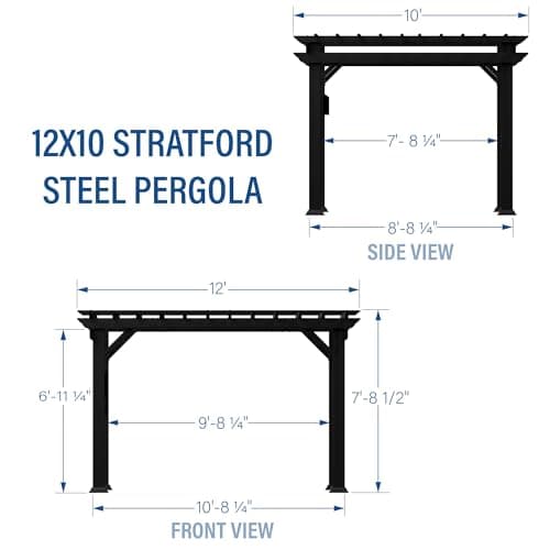 Backyard Discovery Stratford 12' x 10' Traditional Galvanized Steel Pergola Kit with Shade Sail Canopy, Powder-Coated Finish, All-Season Durability, High-Wind Rating for Outdoor Patio, Deck, Garden