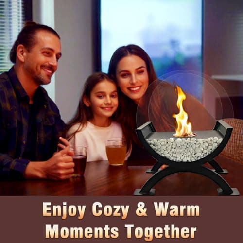 Round Glass Large Tabletop Fireplace 12.5" H Portable Fire Bowl Pot Clean Burning Bio Ethanol Ventless Fireplace for Indoor Outdoor Patio Parties Events(Black)