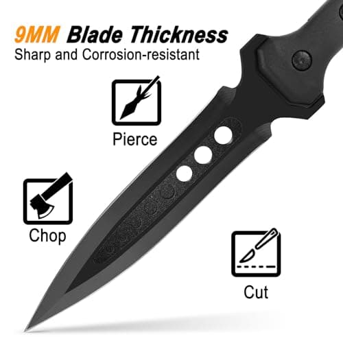 Kalkal Hunting Spear, 2Cr13 Double Edged Stainless Steel Survival Spear, Nylon-Fiberglass Tactical Throwing Spear Handle, Tactical Spear with Secure Sheath for Camping, Outdoor