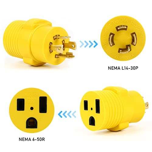 NEMA L14-30P to 6-50R 240V Compact Generator Adapter Connector, 30Amp Twist Lock 4 Prong Male Plug to 3 Prong Female Receptacle Adapter for Welder Generator Dryer EV Charger, Yellow