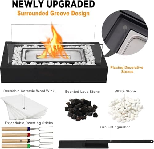 Metal Rectangle Table Top Firepit - Smores Maker Kit with 4 Roasting Sticks Indoor Tabletop Fire Pit & Outdoor Table Fireplaces, Gift for Mother's Day | Modern Home Décor, Housewarming & Birthday Gift