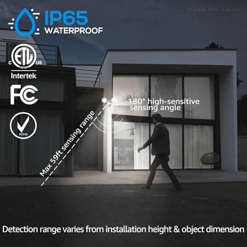 LEONLITE COB LED Security Light, Motion Sensor Flood Lights Outdoor, Aluminum, 3 Modes Motion Detector+Dusk to Dawn+Switch Control, 100-277V, Adjustable 2-Head, IP65, 5000K Daylight, ETL, White