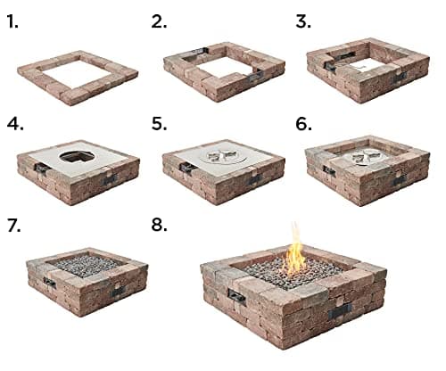 Outdoor GreatRoom Co Propane Fire Pit Kit - 51 Inch Square Bronson DIY Bonfire Gas Fire Pits for Outside Patio - Includes 64 Stone Paver Blocks, 42" Firepit Burner, Tumbled Lava Rock, 105,000 BTU