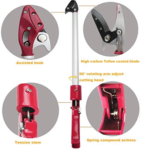2 Feet Cut and Hold Tree Pruner, Rotation Pole Tree Trimming, Short Reach Fruit Picker, Branches Bypass Lopper