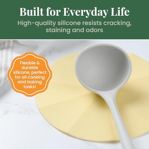 Larder & Vine Silicone Trivets for Hot Pots and Pans | Set of 4 Round Hot Pads for Kitchen | 7” & 9” Trivets for Hot Dishes | Heat-Resistant Silicone Mats for Kitchen Counter | Limoncello/French Gray