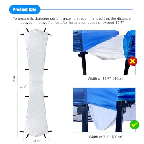 10 Foot Canopy Rain Gutter for Instant Pop Up Canopy, Canopy Tent Drainage Accessory Rain Gutter with Velcro Straps (White)