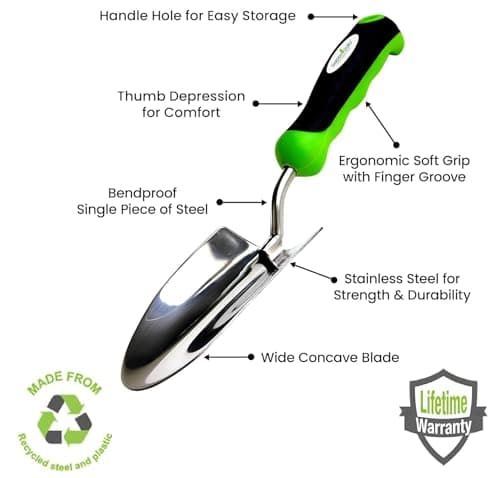 Garden Guru Heavy Duty Garden Trowel Hand Shovel for Gardening - Strong Stainless Steel - Rust Resistant - Ergonomic Grip - Perfect Trowel Garden Tool for Soil Digging Planting Transplanting Weeding