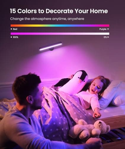Rechargeable Wall Sconces LED Wall Lights with 7500mAh Battery Lamp for Bedroom, Touch and Remote Control, 3 Colors Wall Light 360° Rotate Dimmable Brightness with 15 RGB Colors