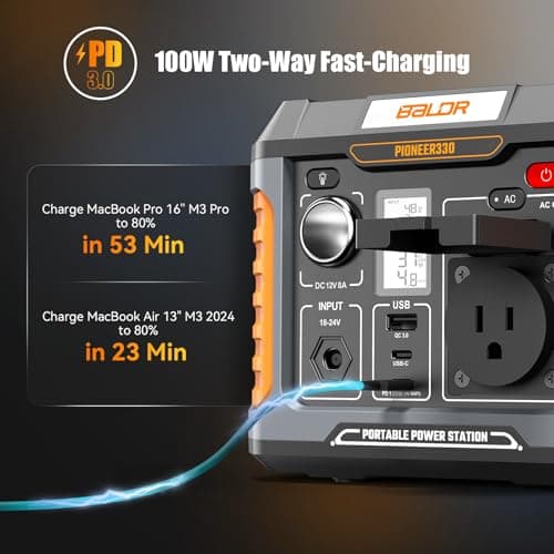 BALDR Portable Power Station, Solar Generator with 120V Pure Sine Wave AC Outlet, Backup Lithium Battery Power Supply, 330W | 288Wh, For CPAP Camping Travel Hunting Outdoors Emergency Blackout