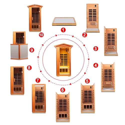Mahogany Outdoor Sauna, 1 Person Far Infrared Sauna for Home, 1560W, with Bluetooth, LED Reading Lamp, Chromotherapy Lamp, for Indoor and Outdoor Wooden Sauna