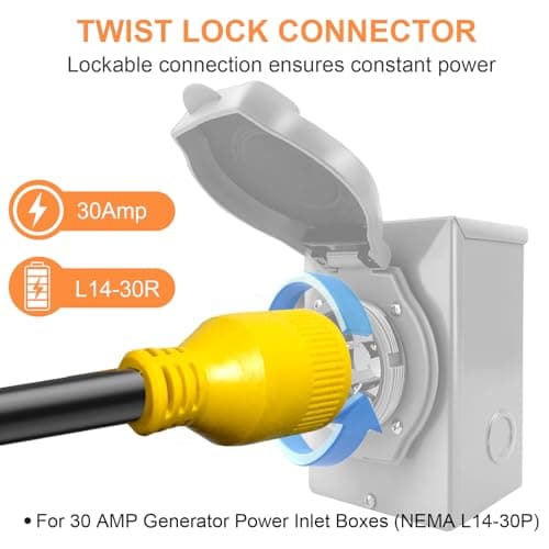 10ft Generator Transfer Switch Adapter Cord NEMA TT-30P to L14-30R, 3 Prong 30 Amp RV Generator TT-30 Male Plug to 4 Prong 30 Amp Inlet Box L14-30 Female Connector, STW 10AWG/3C, ETL Listed