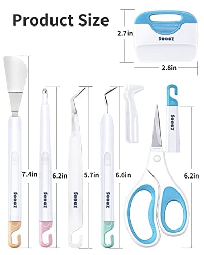 Sooez Weeding Tools for Vinyl, 6PCS Basic Tools Set for Cricut, Precision Craft Vinyl Tool Kit, Scoring Stylus/Weeder/, Scraper/Spatula/Tweezers/Scissors for Vinyl,Paper & Iron-on Projects,Mint Green