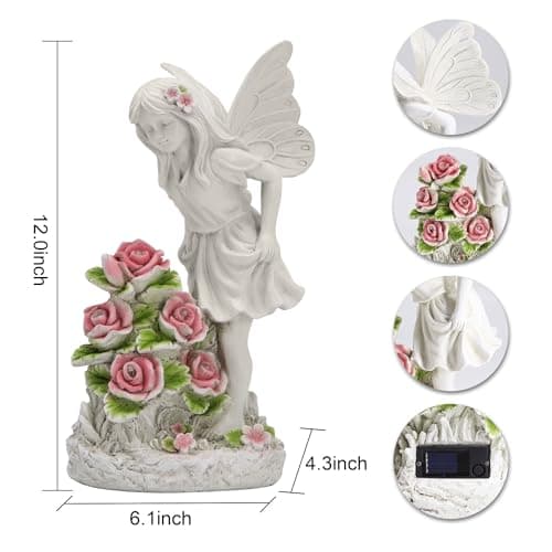Garden Figurines Angel Garden Statue Outdoor Decor, Solar Powered Resin Sculpture with 5 LEDs Art Decoration for Patio Lawn Yard Porch, Ornament Housewarming Garden Gift, 12.8 x 7.5 x 6.1 Inch